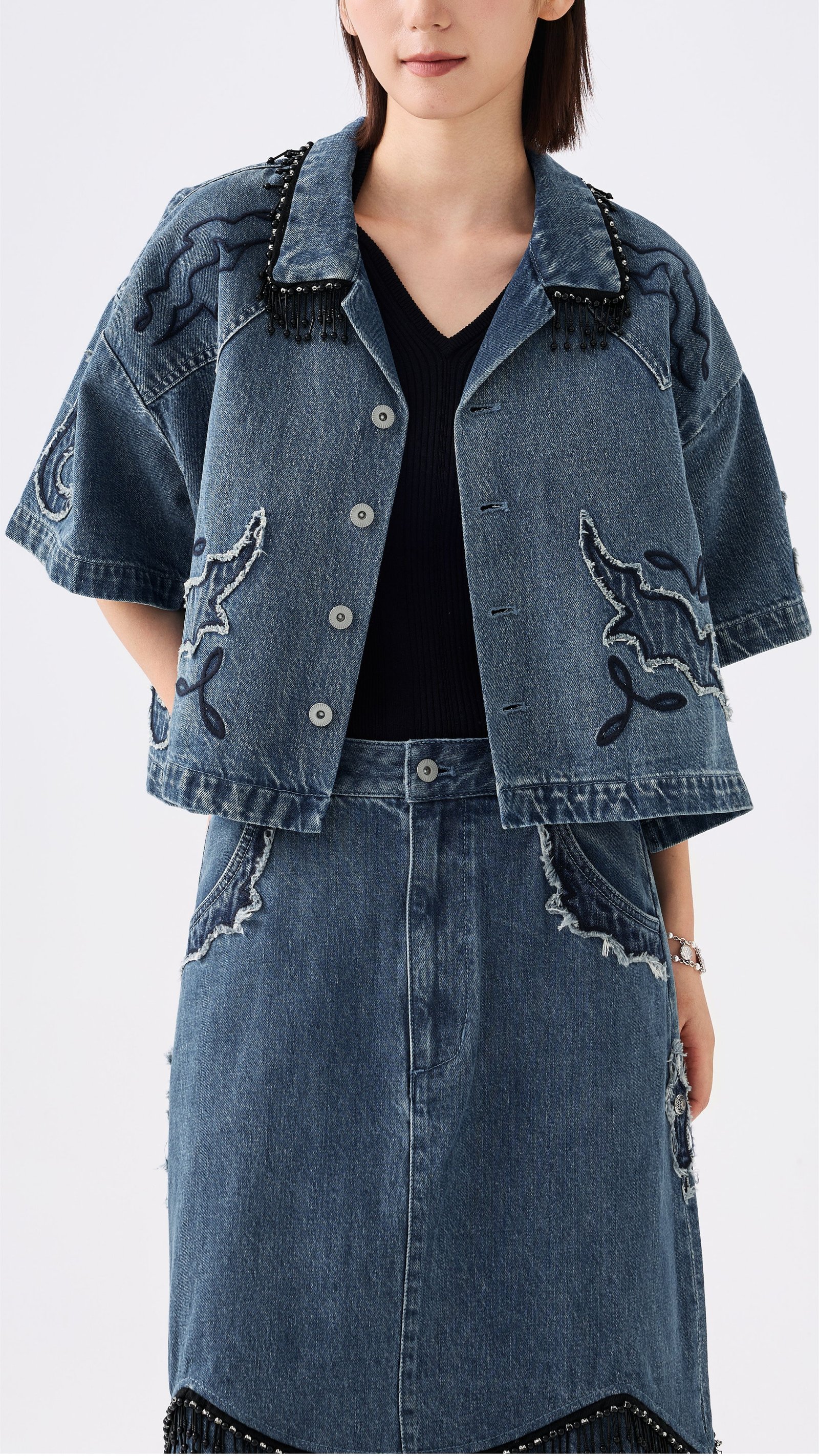 Western Patched Denim Shacket