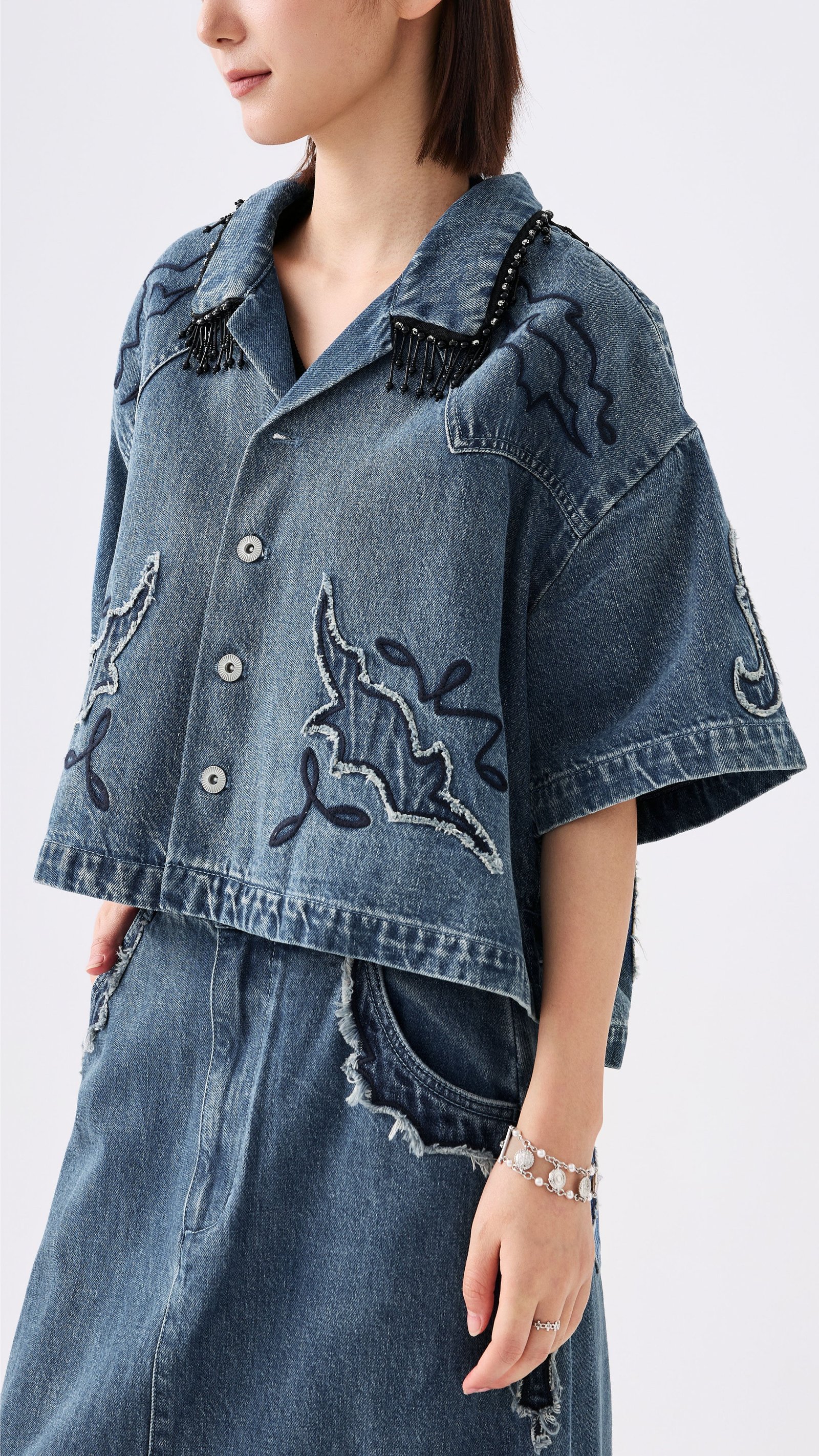 Western Patched Denim Shacket - Image 2