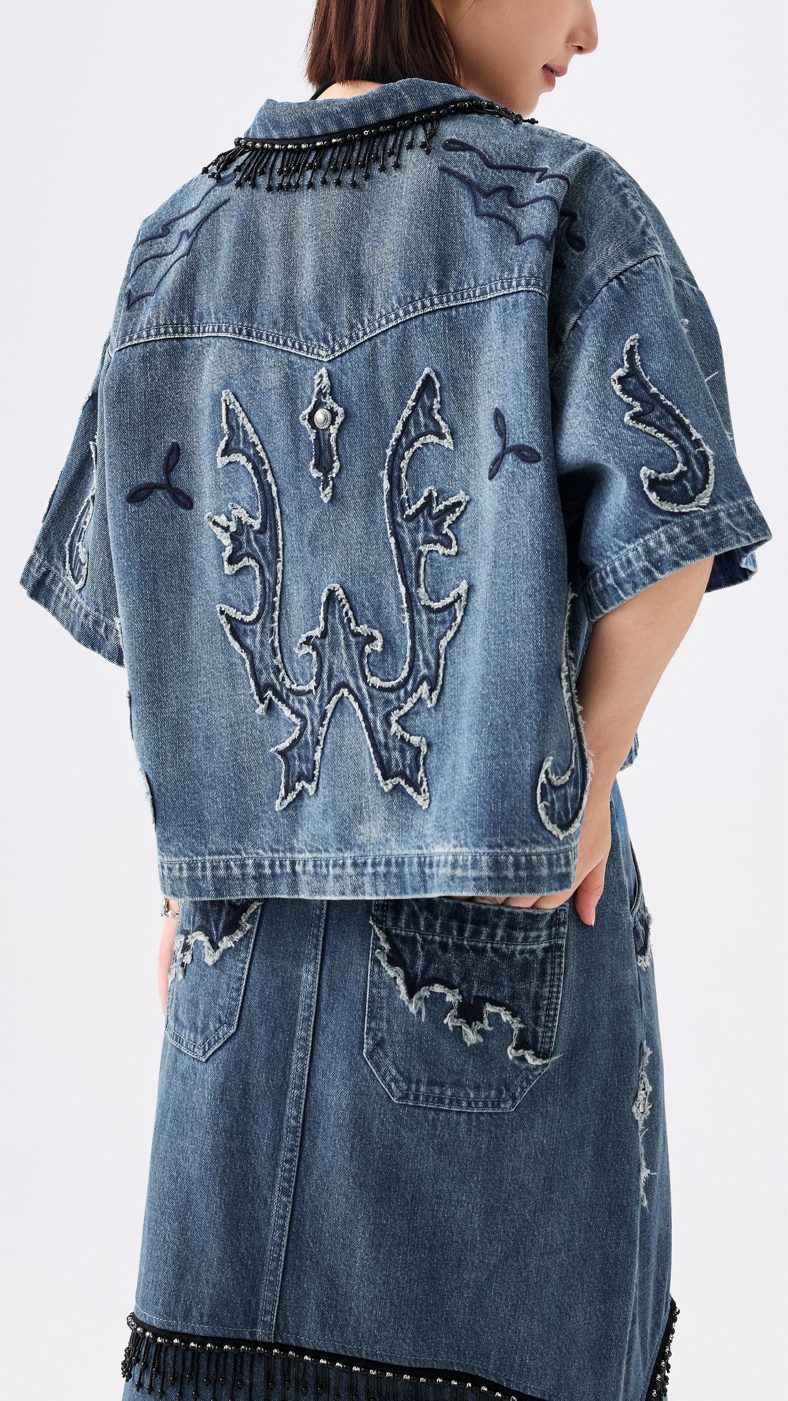 Western Patched Denim Shacket - Image 3