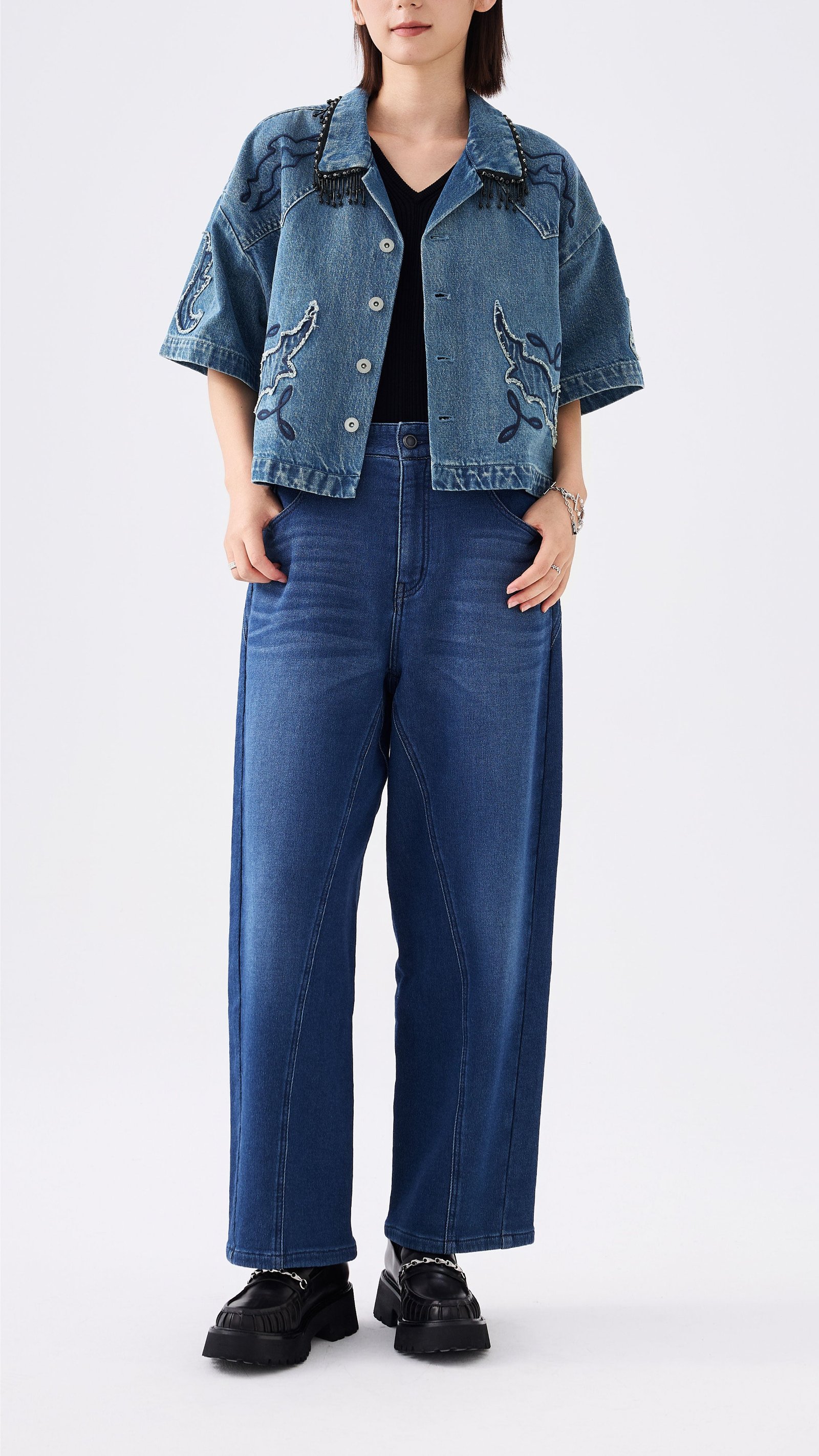 Western Patched Denim Shacket - Image 4