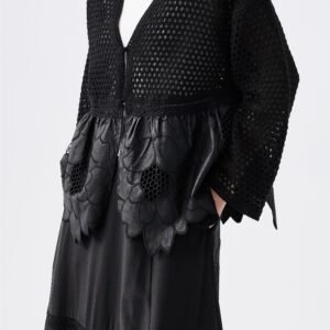 Faux Leather Lace Patched Cardigan