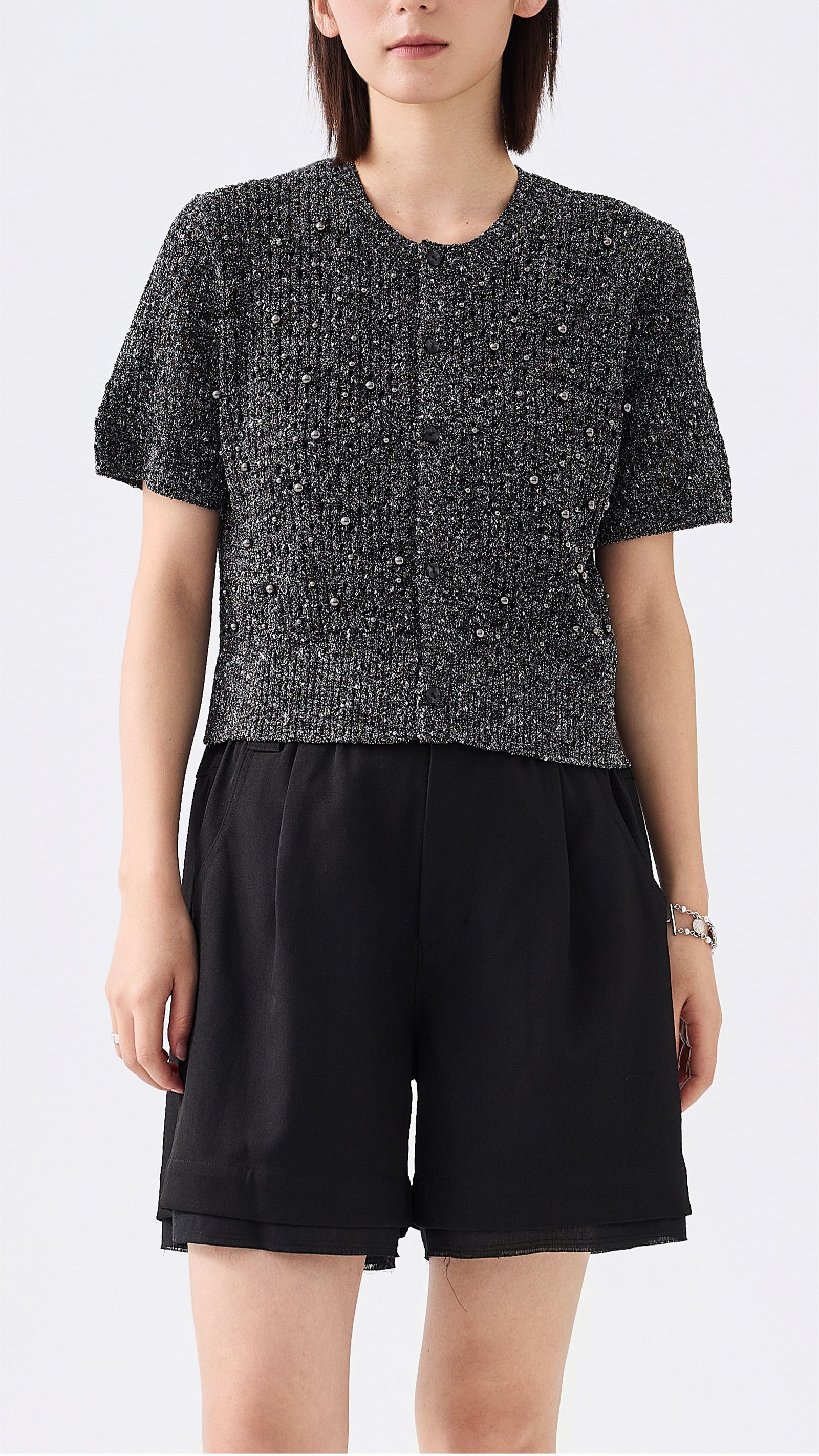 Metallized Knit Cardigan